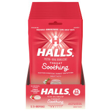 HALLS Throat Soothing (tidligere HALLS Breezers) Cremede jordbr halsdrber 12 poser med 25 drber (300 drber i alt)
