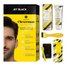 CLEVERMAN Jet Black Haar- en Baardverf voor Mannen, Herbruikbare Kit - Permanent, Ammoniavrij, Natuurlijke Grijze Bedekking