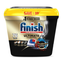 Finish Ultimate kapsulki do zmywarki Bez wstepnego plukania Detergent do zmywarki Mydlo usuwa przypalone plamy dzieki technologii CycleSync Moc o