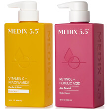 MEDIX Vitamin C Body Wash + Retinol Body Lotion Crepey Skin Moisturizer 2PC Set | Anti Aging Retinol Body Cream + Gel Body Cleanser Sada pce o plet
