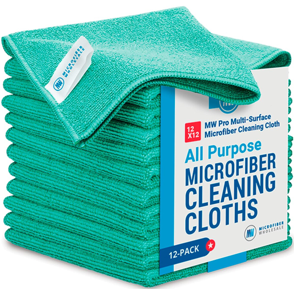 12"""" x 12"""" MW Pro Multi-Surface Microfiber Cleaning Cloths | Green - 12 Pack | Premium Microfiber Towels for Cleaning Glass  Kitchens  Bathrooms-image-OPC-PHXTQSV-NEW