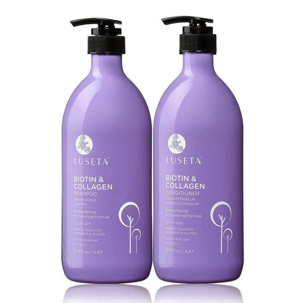 L Luseta Biotin & Collagen Shampoo & Conditioner Set (2 X 33.8Oz) - Thickening For Hair Growth Infused With Argan Oil To Repair Dry Damaged Hai