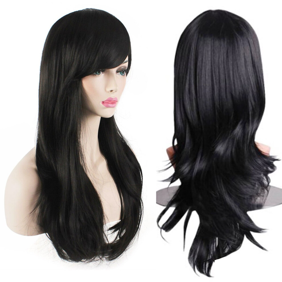 Akstore Unisex Black 28 Inch Fashion Wigs Long Wavy Curly Hair Cosplay Wig & Wig Cap (Black)