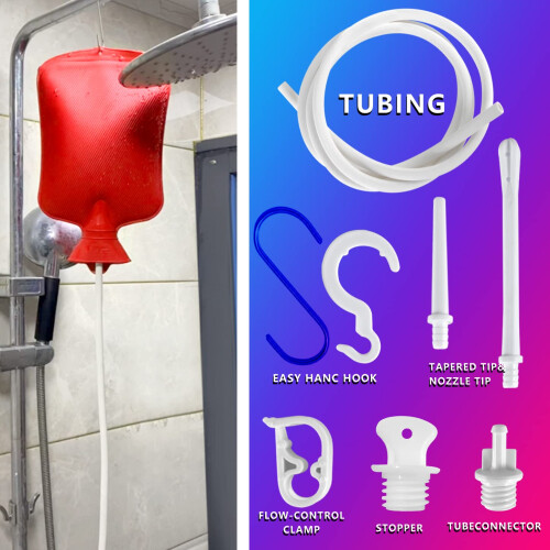 Kit de bolsa enema domstica de 2L com 2 pontas, mangueira de silicone de 60 polegadas, vlvula de fluxo controlvel, garrafa de gua quente para 2