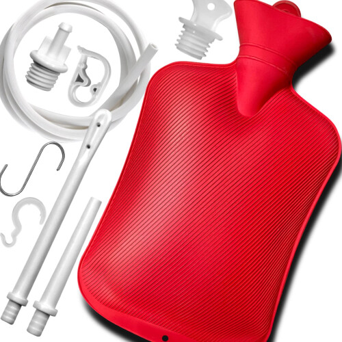 Kit de bolsa enema domstica de 2L com 2 pontas, mangueira de silicone de 60 polegadas, vlvula de fluxo controlvel, garrafa de gua quente para