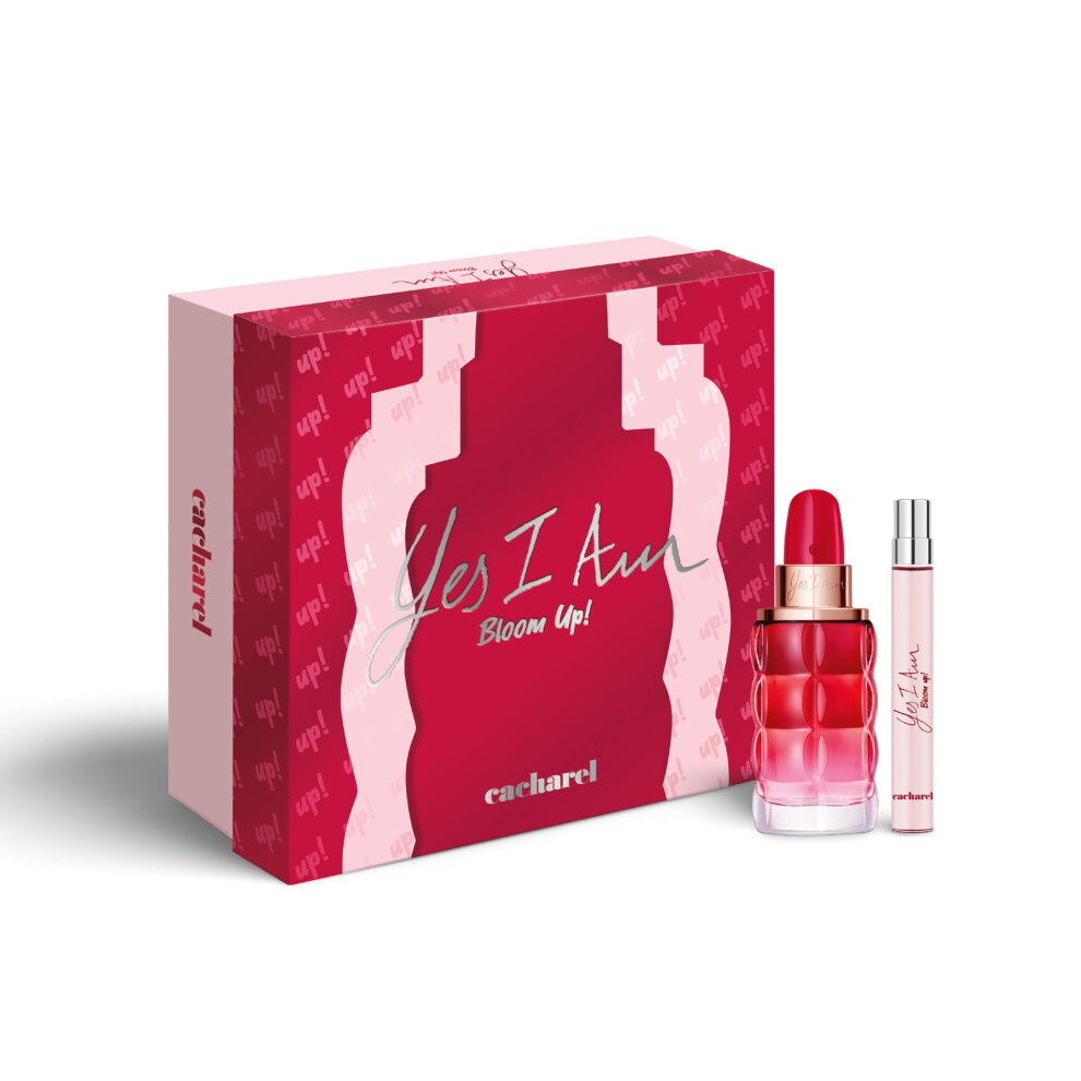 Cacharel Yes I am Bloom Up! 2 PC Women's Perfume Gift Set  1.7 Fl Oz EDP + 0.34 Fl Oz Travel Spray  Fruity  Floral & Fresh Scent  Notes of Red Be