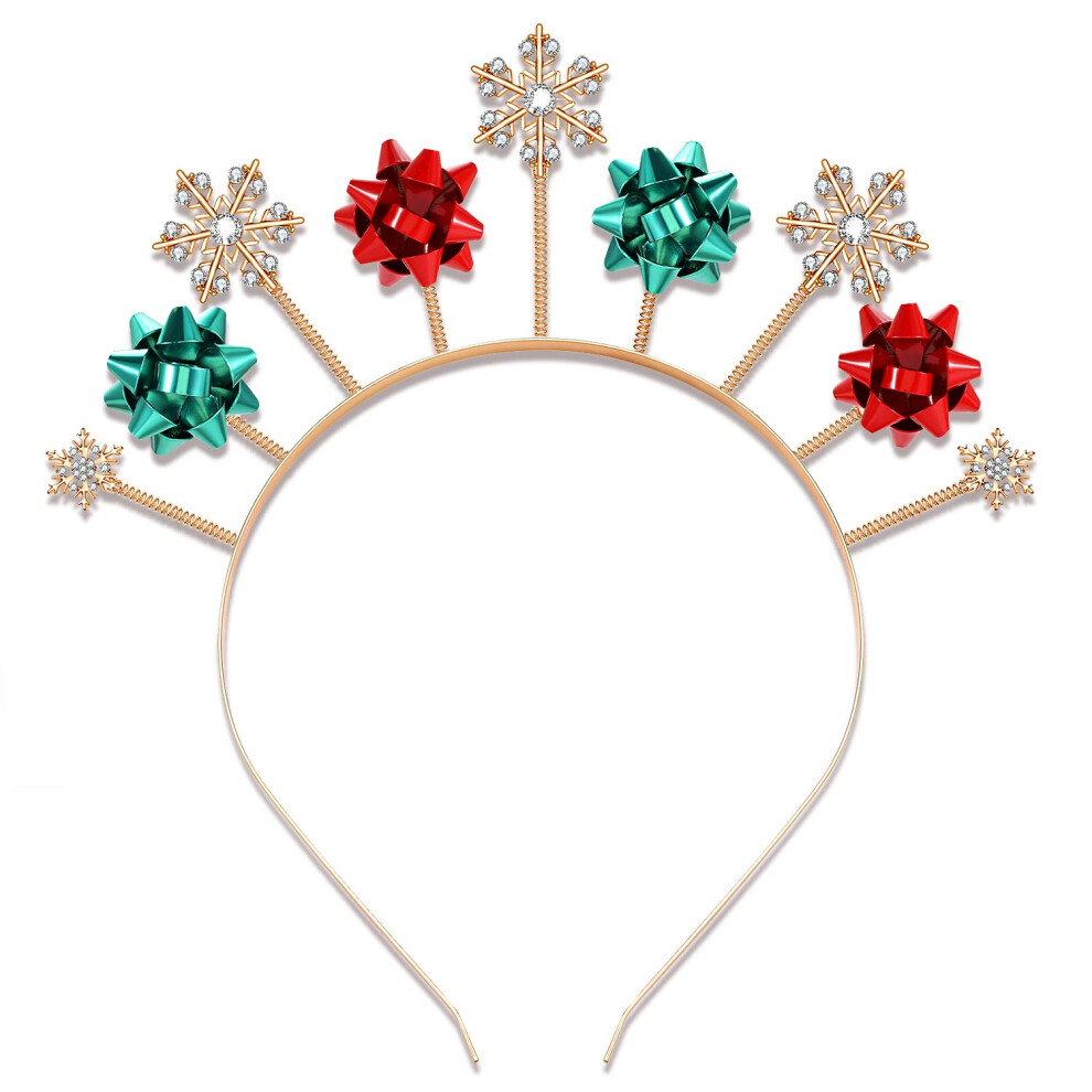 Cealxheny Christmas Head Abch Per Donne Crystal Rinneer Antlers Banda Per Capelli Regali Per Le Vacanze Per Donne (Naus Bow & Snowflake)