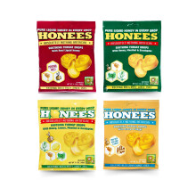 Honees Honungsfyllda Droppar, Variation Pack (Honung, Honung Citron, Mentol och Ingefära)-Naturlig Sår Hals Lindring