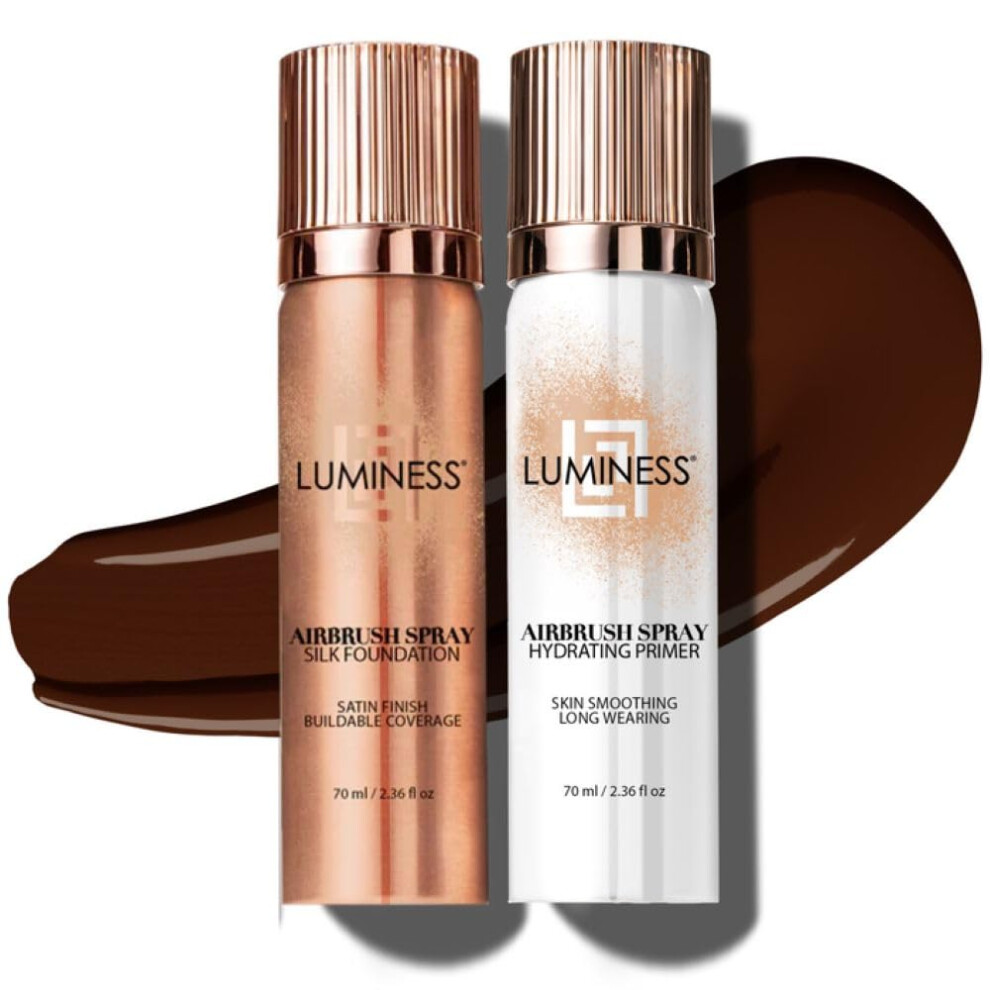Luminess Silk Airbrush Spray Foundation & Primer Kit - Full Coverage Foundation Anti-Aging Formula Hydrates & Moisturizes With Hyaluronic Acid