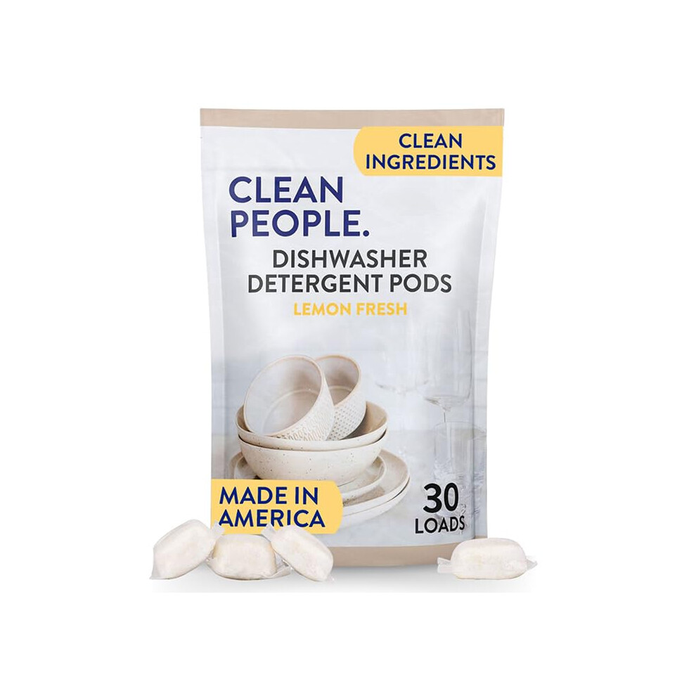 The Clean People Dishwasher Pods - Cuts Grease & Rinses Sparkling Clean - Residue-Free - Phosphate Free Dishwashing Pods - Lemon 30 Pack