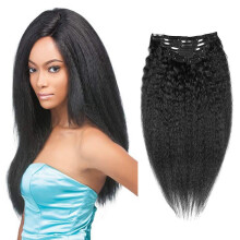 ViviaBella Jet Black African American Kinky Straight Hair Extension Clip in 10""""-24"""" 7 ks (80g 16'' Jet Black)