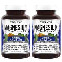 FarmHaven Magnesiumglycinat- und Malatkomplex mit Vitamin D3, 100 % chelatiert fr maximale Absorption Knochengesundheit, Nerven, Muskeln, 240