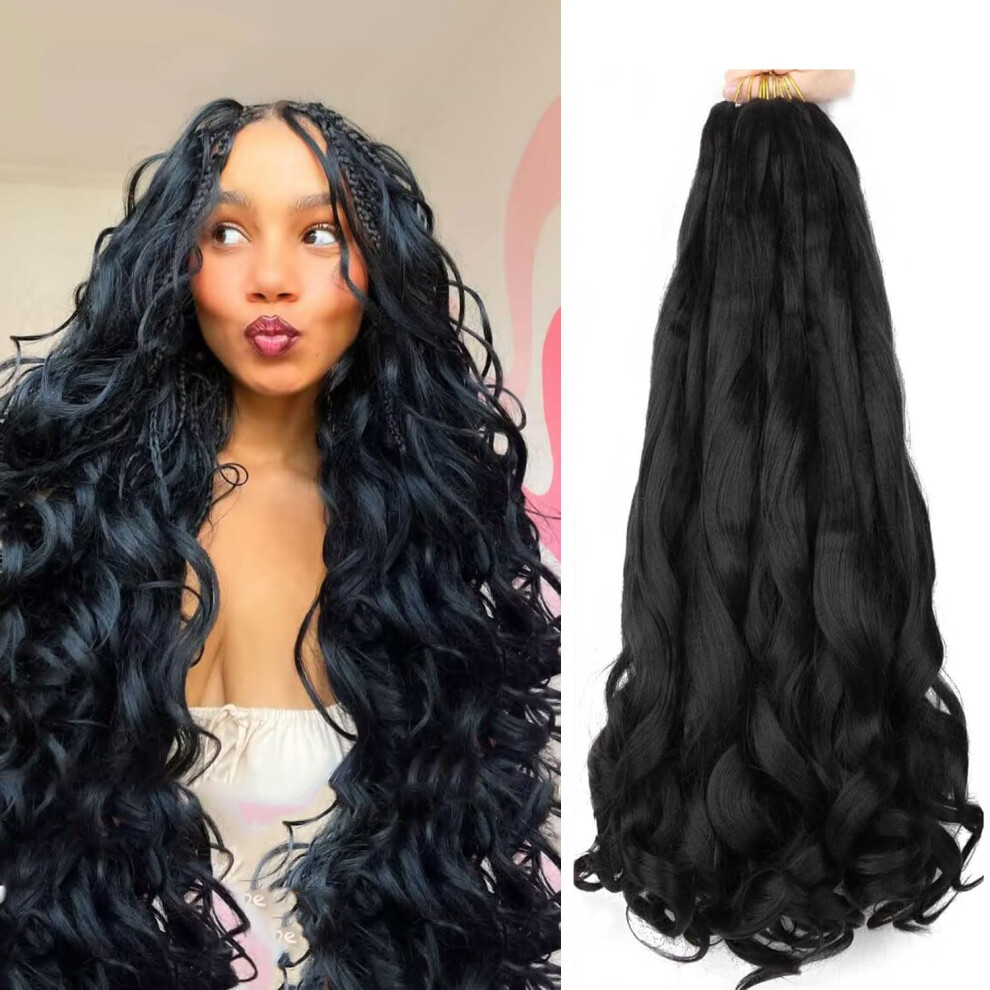 Lmzim French Curl Braiding Hair 24"""" - Loose Wavy 8 Pack Black Bouncy Braiding Hair Pre-Stretched French Curly Braiding Hair French Curls Crochet Braid