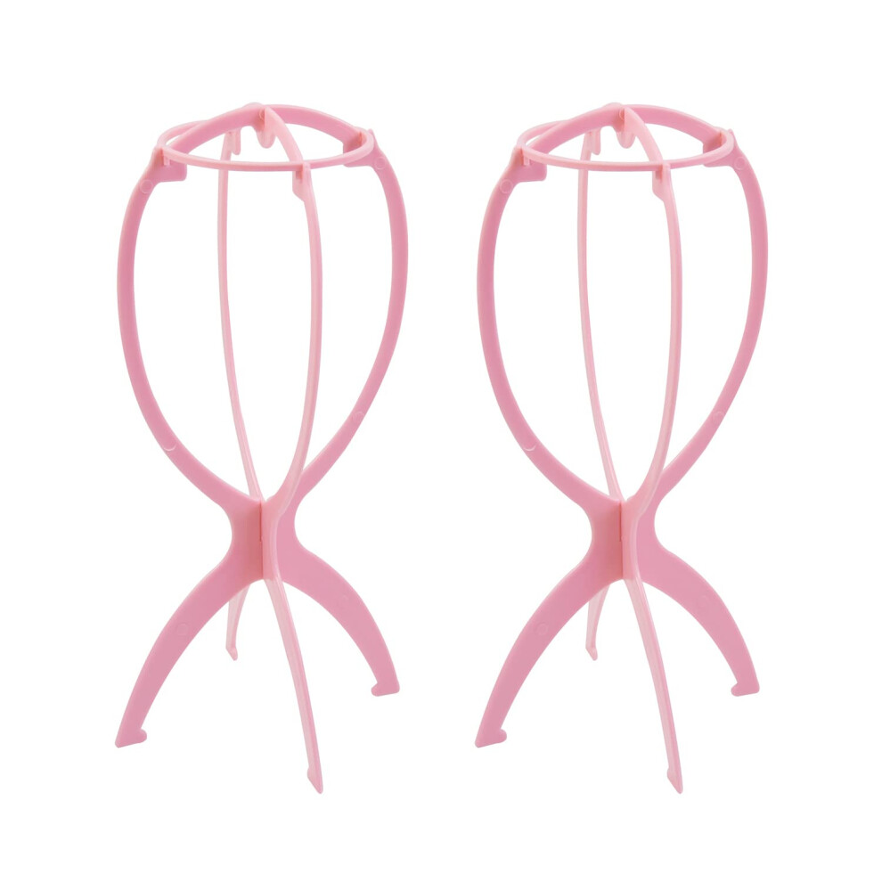 Yantaisiyu Unisex Pink 2 Pieces Wig Stands Wig Head Stand 14.2 Inches Travel Portable Wig Holder For Multiple Wigs And Hats (Pink)