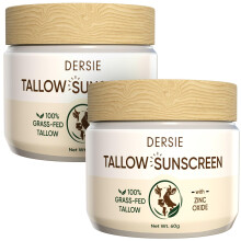 (Pack of 2) Beef Tallow Sunscreen with Zinc Oxide: Tallow & Zinc Oxide Instant Sun Protection - Non Greasy Formula with Beeswax  Red Raspberry -