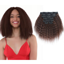 Clip in Kinky Straight Human Hair Klips pro afroamerick Yaki Straight Clip in Human Virgin Hair Extensions 10""""-24"""" 7 ks (80 g 10'' hned)