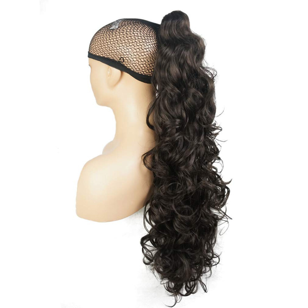 Lydell Unisex Brown 30"""" Long Curly Styled Clip In Claw Ponytail Hair Extension Synthetic Hairpiece 280G With A Jaw/Claw Clip (Dark )