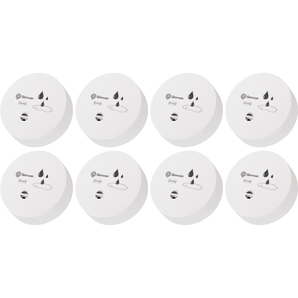 Geevon 8 Pack Water Leak Detectors 100Db Water Sensor Alarms Flood Detector For Basements Bathrooms Laundry Rooms Kitchens Garages And Atti 785957656608