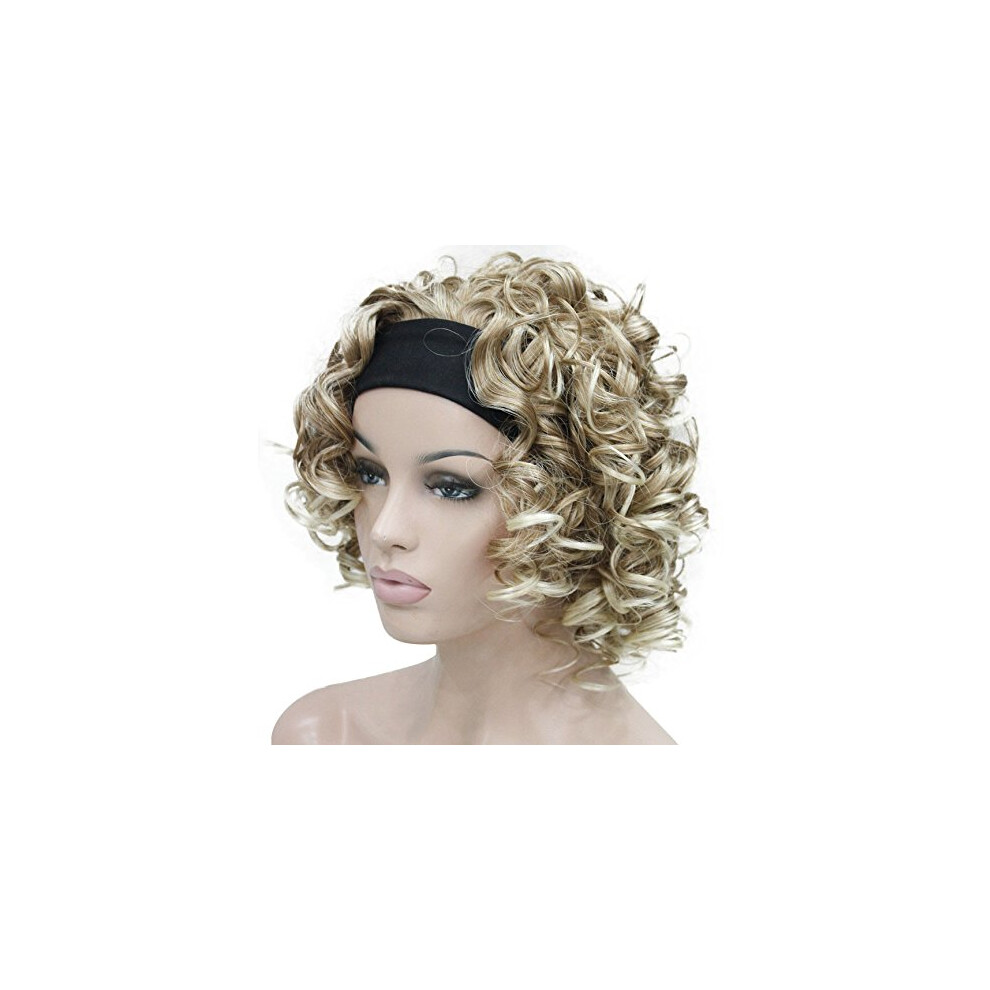 Lydell Unisex 12"""" Super Curly Wigs Blonde Mix Synthetic Headband Wigs (27T613 Blonde Mix)