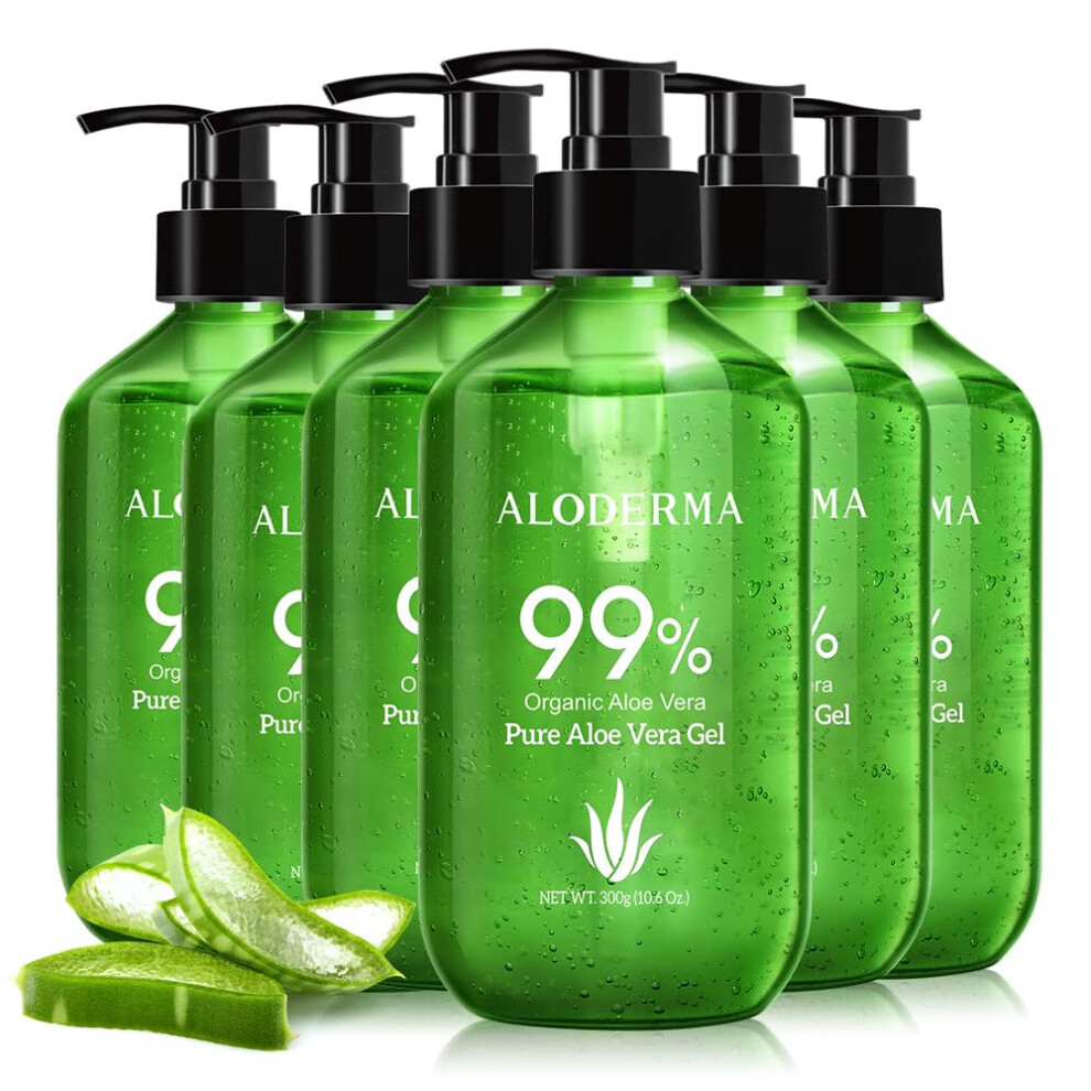 Aloderma 99% Organic Aloe Vera Gel Made Within 12 Hours Of Harvest - Pump Bottle - Lightweight Aloe Gel For Face And Body Soothing And Hydrating