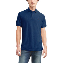 Tommy Hilfiger Herrkortärmad Polotröja i Klassisk Passform Cobalt Heather