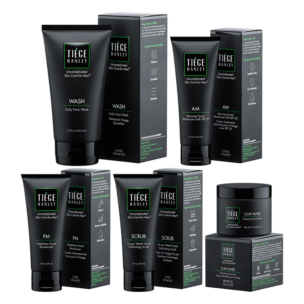 Tiege Hanley 90-Day Large Advanced Skin Care Routine For Men - Face Wash Kit For Fines Lines - Men's Skincare Set Includes Face Wash Facial Scru