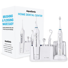 AquaSonic Home Dental Center Rechargeable Power Toothbrush & Smart Water Flosser - Complete Family Oral Care System - 10 Attachments and Tips Inc
