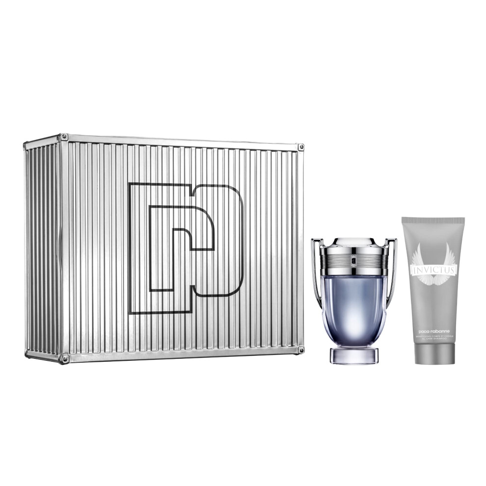 Paco Rabanne Invictus 2-Piece Set Gift Set for Men  (3.4 Oz Eau De Toilette Spray + 3.4 Oz All Over Shampoo)