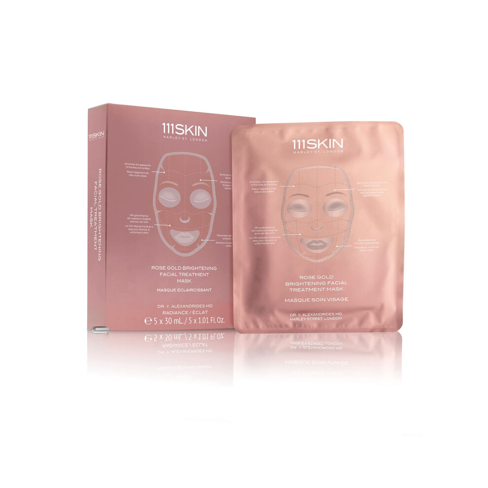 111Skin Gold Rose Brightening Facial Treatment Mask | Fragrance Free | The Ultimate Pre-Event Mask | For Hydration & Radiance | Set Of 5 (1.01 Oz