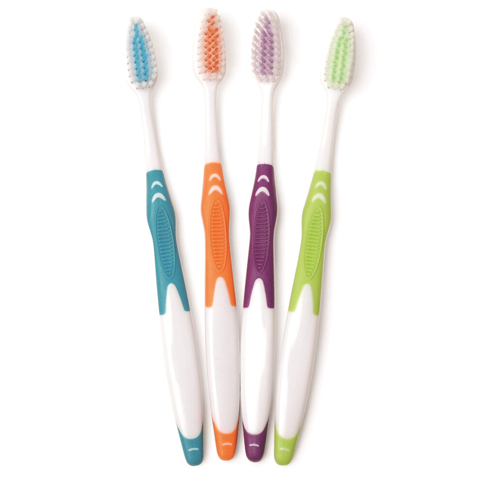 FRESHMINT (100 Pack) Individually Wrapped Premium Toothbrushes Oversized Easy Grip Rubber Handle Soft Multi Color Nylon Bristles Bulk Packed
