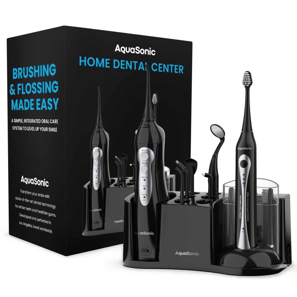 AquaSonic Home Dental Center Rechargeable Power Toothbrush & Smart Water Flosser - Complete Family Oral Care System - 10 Attachments and Tips Inc-image-OPC-PHXTSMR-NEW