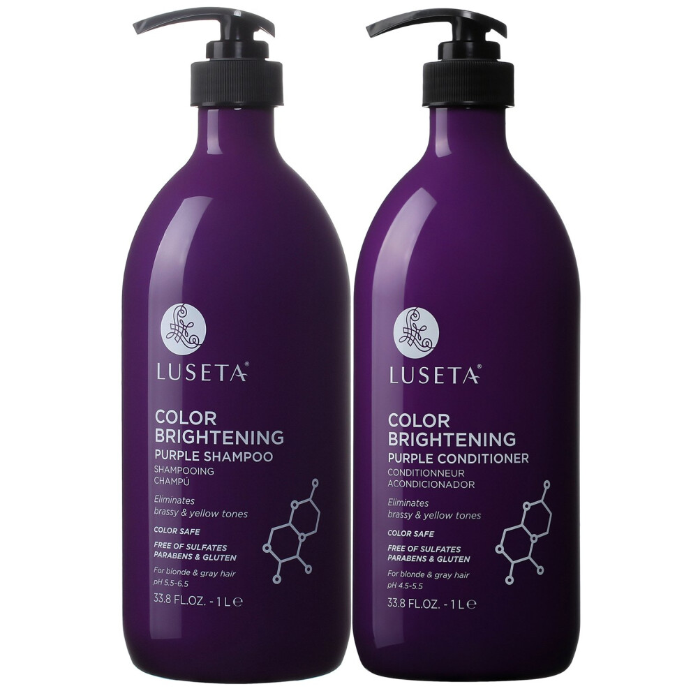 L Luseta Purple/Gray Color Brightening Shampoo And Conditioner Set For Blonde And Hair Infused With Cocos Nucifera Oil To Help Nourish Moisturi