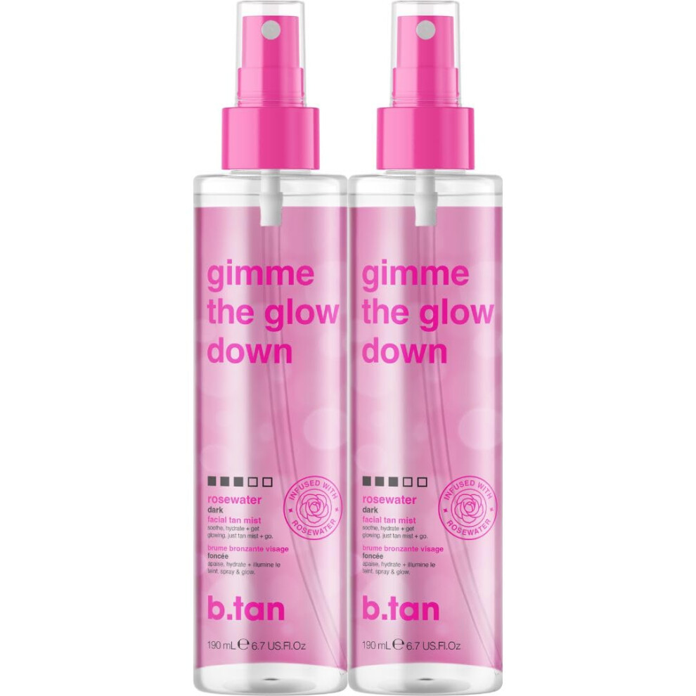 B.tan Dark Clear Face Tan Mist Bundle | Gimme The Glow Down - Facial Tanner Spray, Gradual Bronzing Sunless Tanning Water, Infused With Rosewater, No Fake