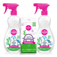 Dapple Toy & Highchair Cleaning Spray Baby  Fragrance Free  16.9 Fl Oz Bottle (Pack of 2) + 30 Count All Purpose Wipes Pouch  Lavender - Plant Ba