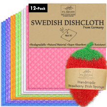 [12Pack+1Loofah Dish Sponge] 100% Natural Biodegradable Swedish Dishcloths for Kitchen  No-Discoloration  No-Odor  Super Absorbent Dish Sponge  P