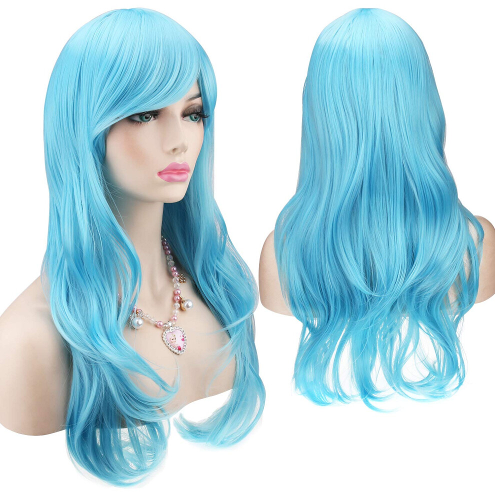 Akstore Unisex Blue 28 Inch Fashion Wigs Long Wavy Curly Hair Cosplay Wig (Light )