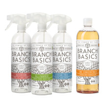 Branch Basics Cleaning Essentials Kit: All Purpose Spray Glass Cleaner and Bathroom Cleaner - Concentrate (33.8 Oz) + Plastic Spray Bottles for