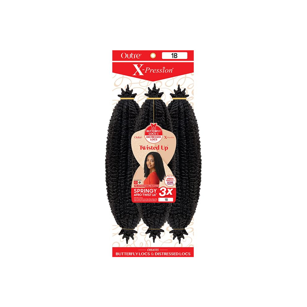 Outre Unisex Black X-Pression - Twisted Up - Springy Afro Twist 16"""" 3X (2 Pack Off 1B)