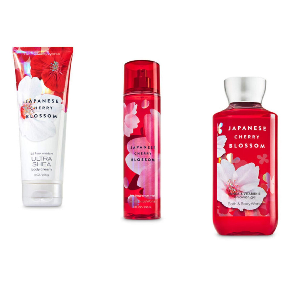 Bath & Body Works Japanese Cherry Blossom Body Set | Shower Gel Body Cream & Fragrance Mist