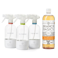 Branch Basics Cleaning Essentials Kit in Glass: All Purpose Cleaner and Bathroom Cleaner - Concentrate (33.8 Oz) + Glass Spray Bottles for Cleani