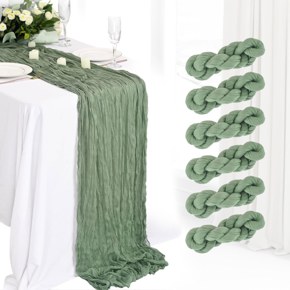 6 Pack Cheesecloth Table Runner 10Ft Boho Gauze Table Runner for Wedding (Sage Green)