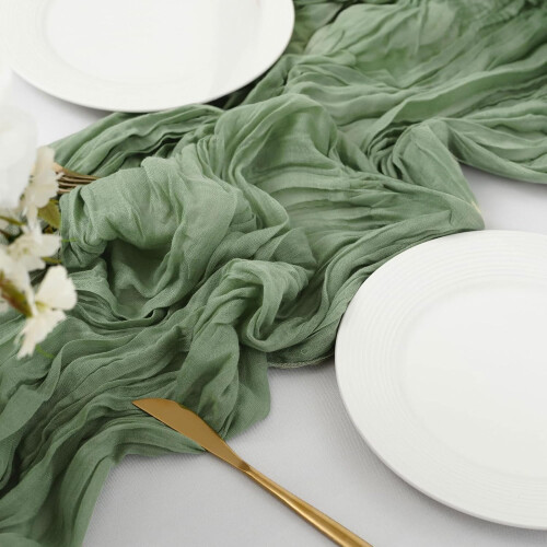 6 Pack Cheesecloth Table Runner 10Ft Boho Gauze Table Runner for Wedding (Sage Green) 2