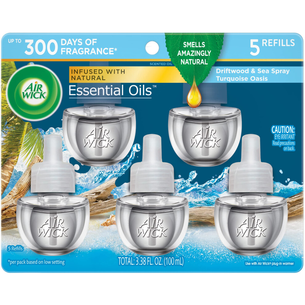 Air Wick Plug in Scented Oil Refill  5ct  Driftwood & Sea Spray (Turquoise Oasis)  Essential Oils  Air Freshener-image-OPC-PHXTTGK-NEW