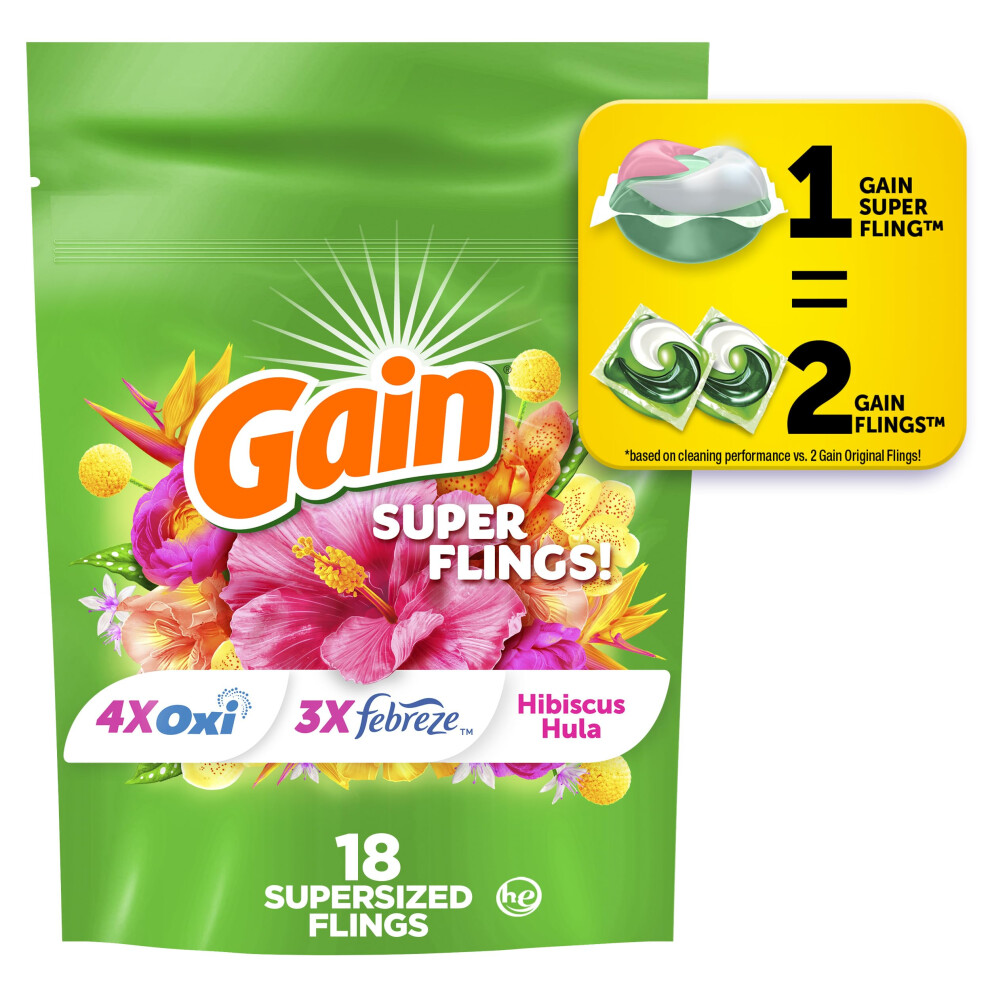 Gain Super Sized Flings Laundry Detergent Pacs 18 Count Hibiscus Hula Scent