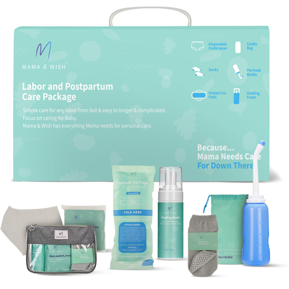 Mama & Wish Postpartum Recovery Kit - Includes Peri Bottle Comfy Garments & Essentials For Women After Birth