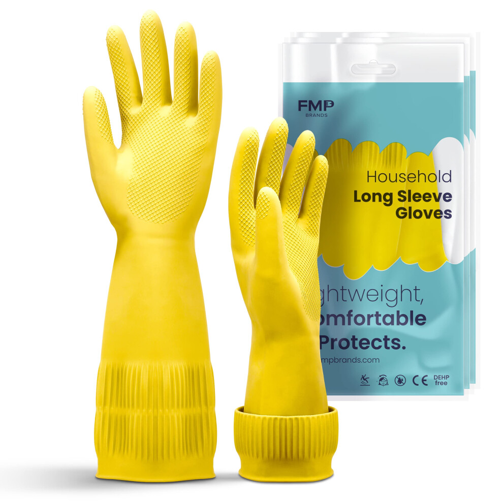 [12 Pairs] Dishwashing Kitchen Cleaning Long Sleeve Gloves Small Size Yellow Color - Reusable Heavy Duty Glove  Rubber  Plastic Vinyl Waterproof-image-OPC-PHXTTSR-NEW