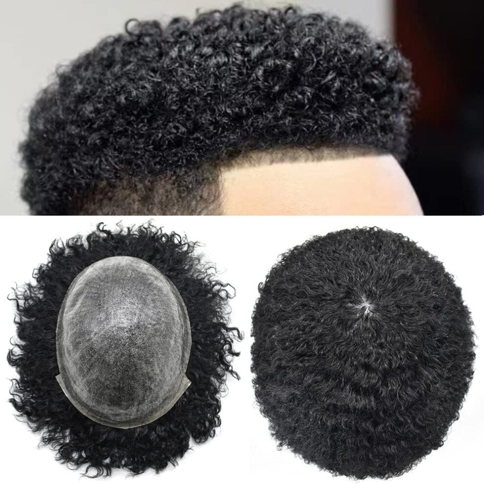 Curve Hair Hair Unit For Black Men Afro Toupee For Black Men Kinky Curly Human Hair Piece African American Afro Wavy Men Toupee Hairpieces Thin Skin Men Re