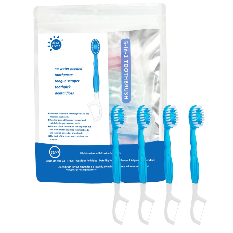 Malisseladi 5 In 1 Mini Brushes-Disposable Toothbrushes With Toothpaste + Floss + Pick + Tongue Scraper | Travel Size | Individually Wrapped | So