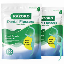 RAZOKO Tandtr?d Picks | Tandstikker Strimle-resistent tandtr?d Easy Grip H?ndtag frisk mynte smag 400 Antal (pakke med 2)