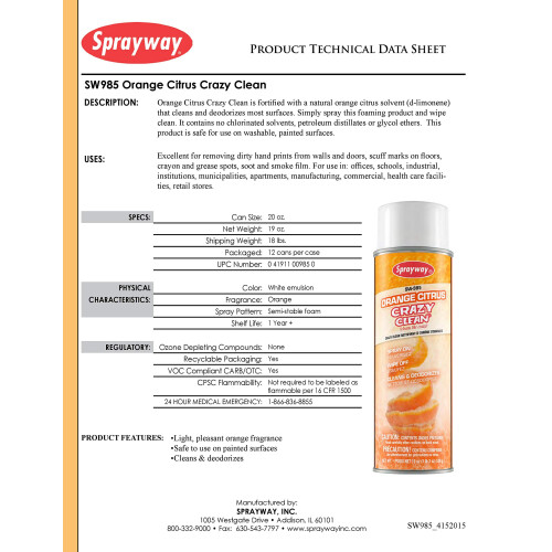 Sprayway SW985 Orange Citrus Crazy Clean 19oz (985) 2
